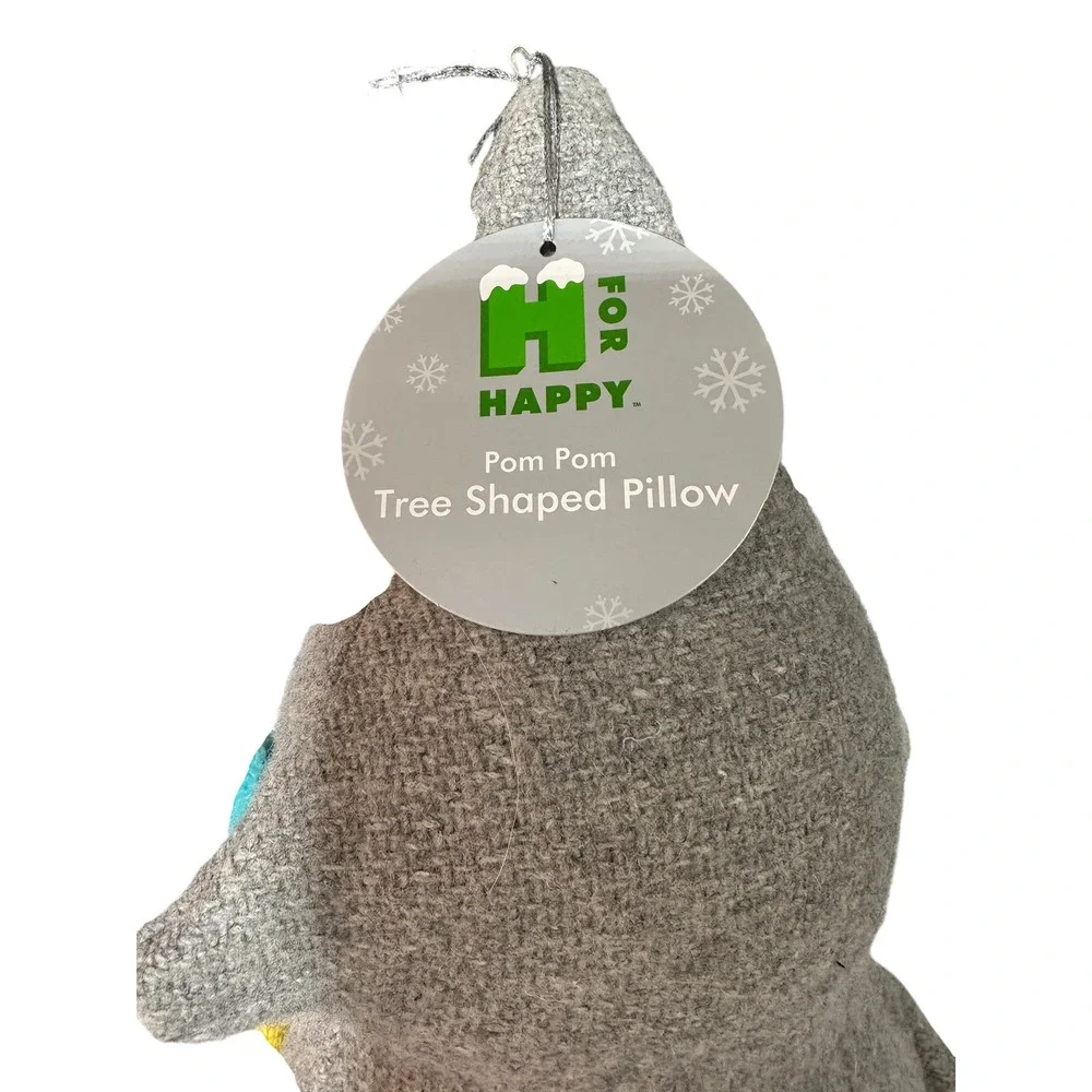 H for‎ Happy Pom Pom Christmas Tree Throw Pillows Set of 2 Gray Holiday Decor